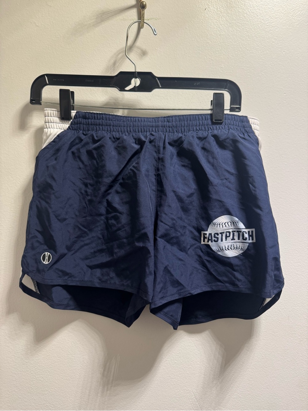 *Holloway Women's Navy Blue Fastpitch Athletic Shorts with White Waistband